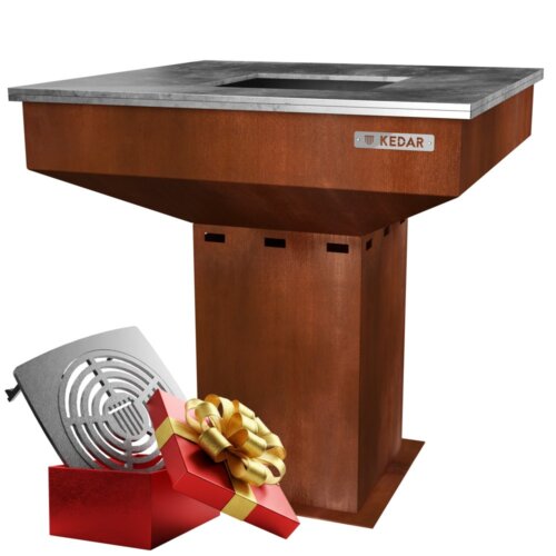 Gril z cortenu s ocelovou plotnou - KEDAR Kolos