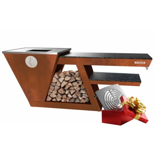 Luxusní grilovací stanice KEDAR Gravidus s pracovní deskou a dřevníkem